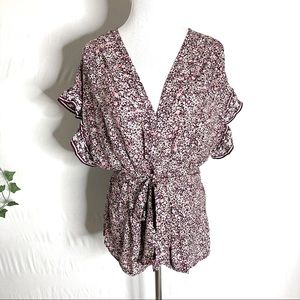 Max Studio Purple Ditsy Floral Flutter Sleeve Blouse XL